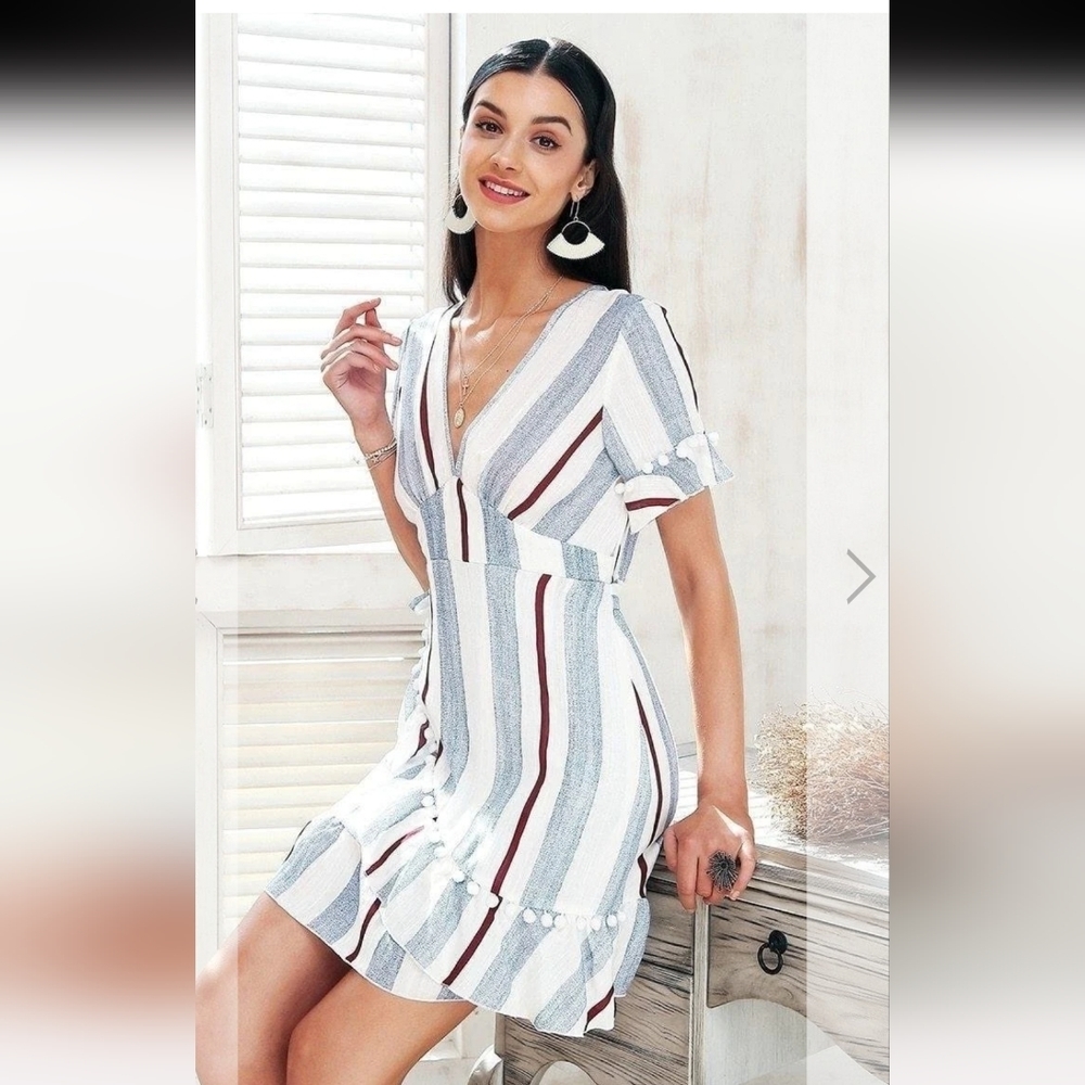 BOHO chic striped wrap dress by Simplee size large